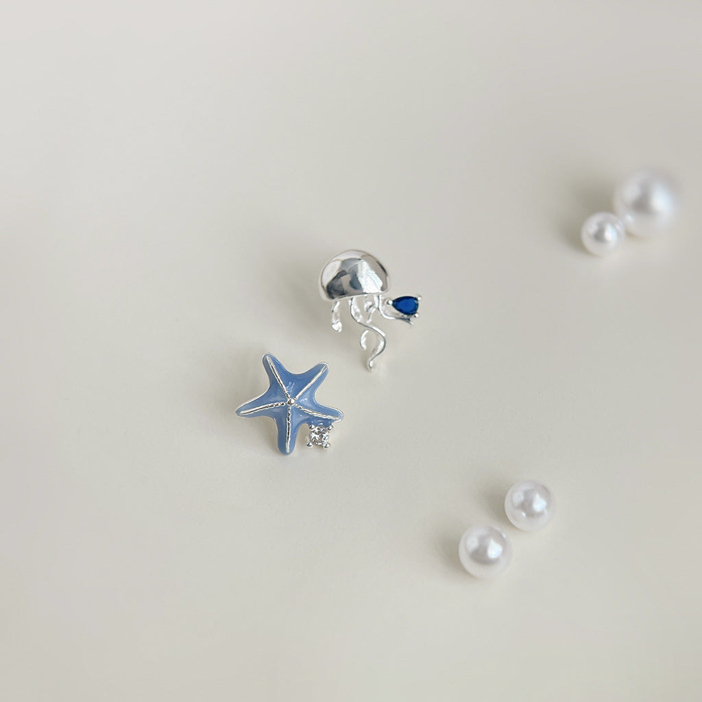 Koyace Asymmetric Starfish & Jellyfish Stud Earrings