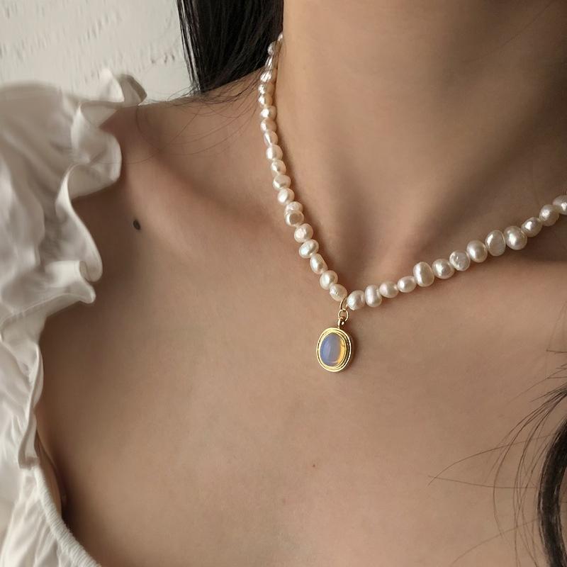 Koyace Baroque Pearl Moonstone Pendant Necklace