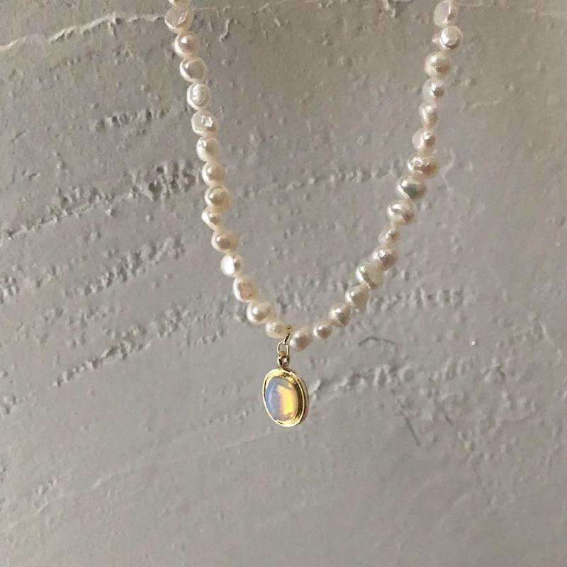 Koyace Baroque Pearl Moonstone Pendant Necklace