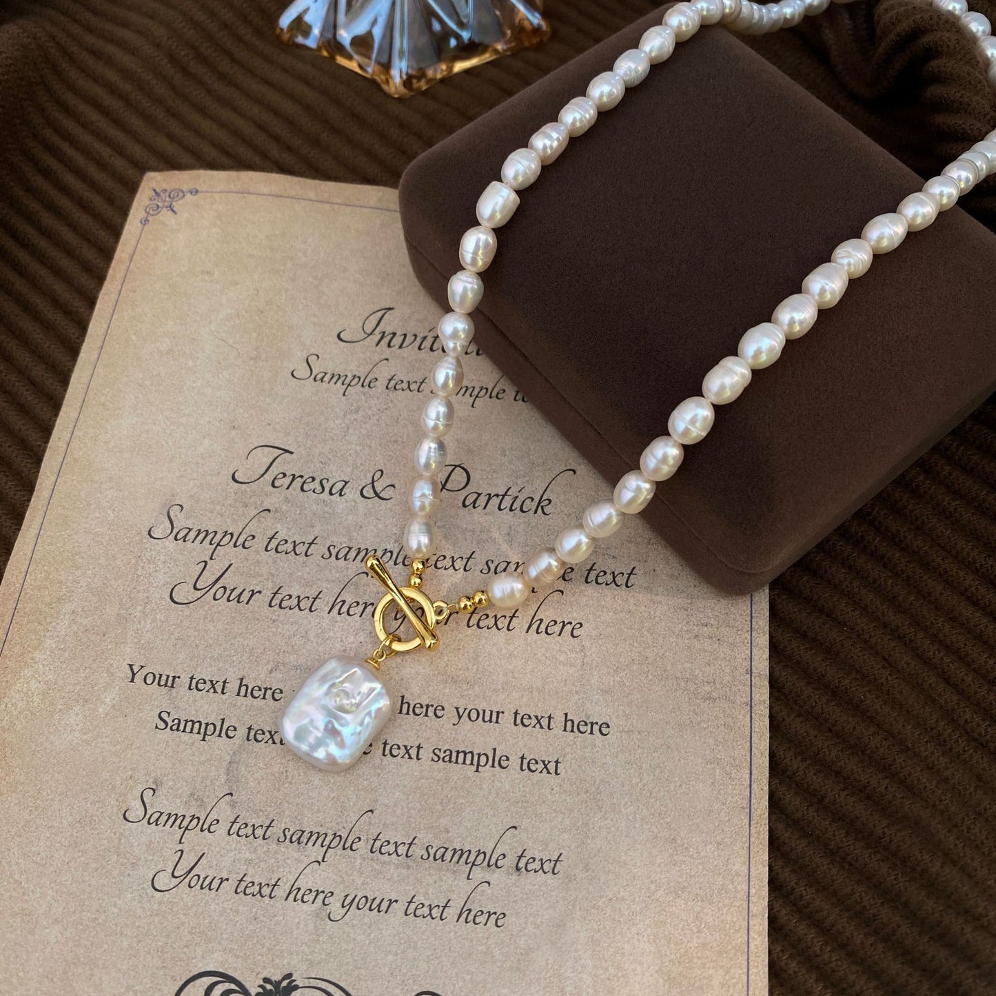 Koyace Baroque Square Pendant Pearl Necklace