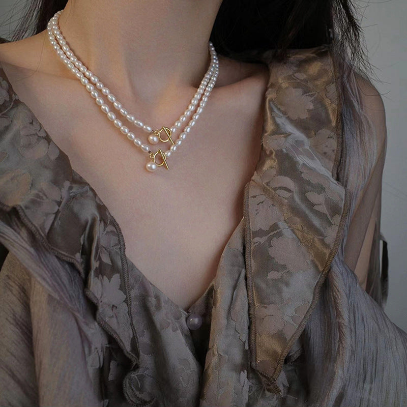 Koyace Bead 14k Gold-Inlaid OT Clasp Pearl Necklace