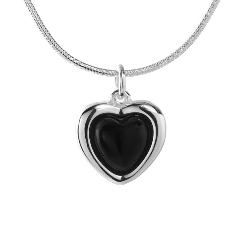 Koyace Black Agate Heart-shaped Pendant Necklace