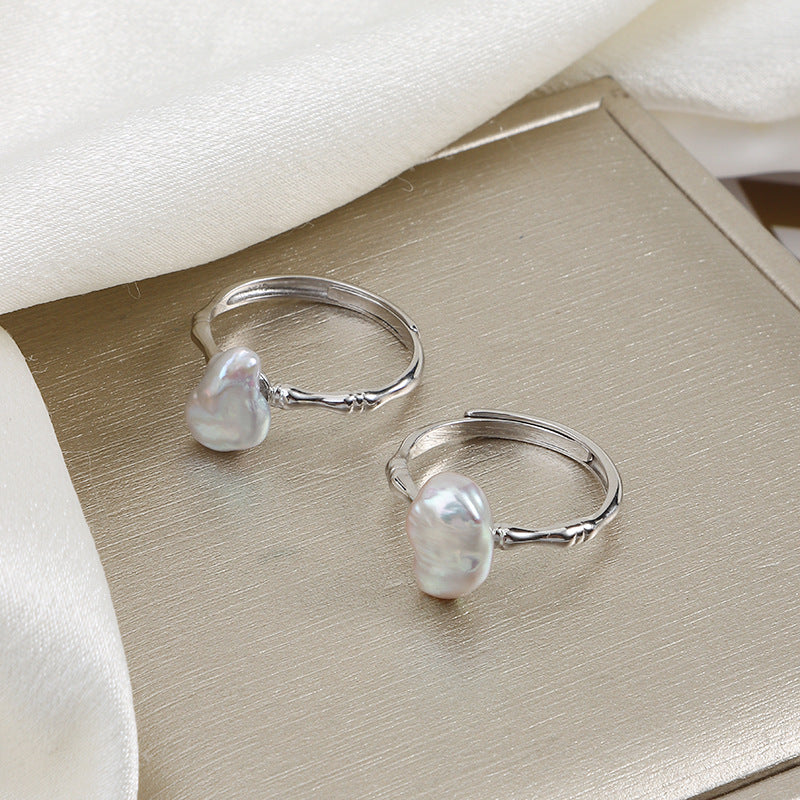Koyace Blue-gray Baroque Pearl Adjustable Ring