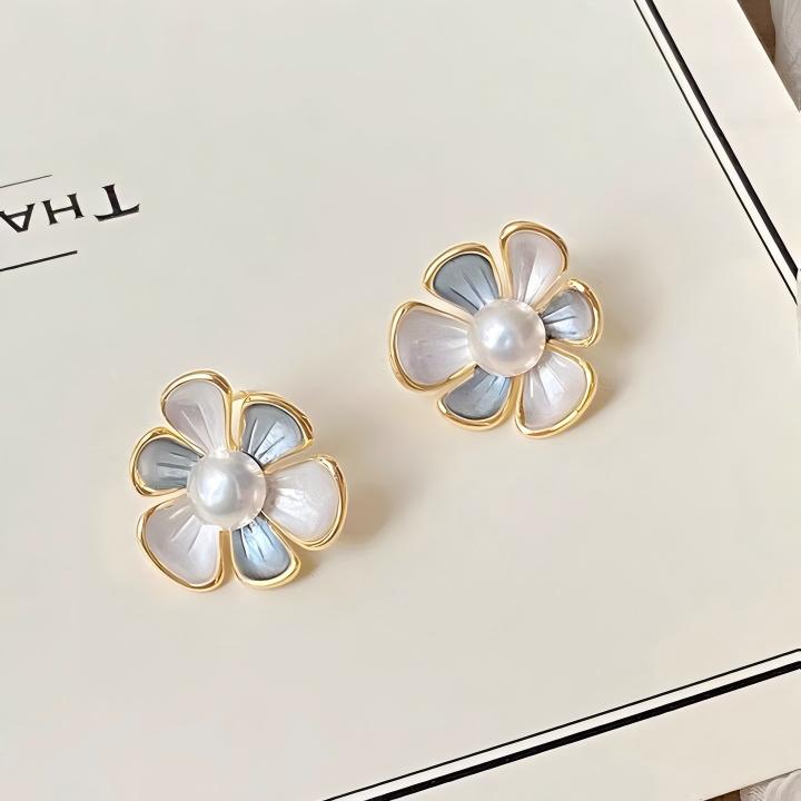 Koyace Blue Bellflower Pearl Stud Earrings