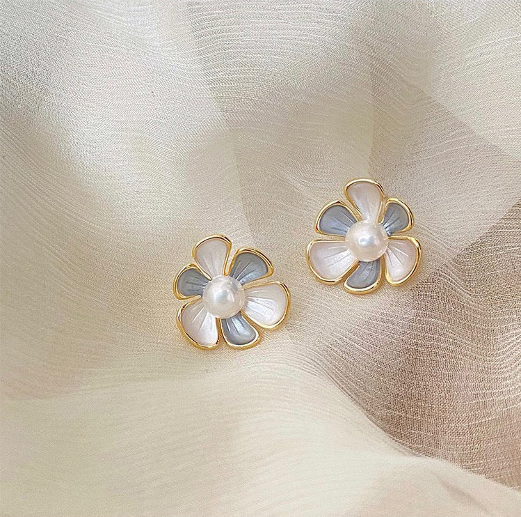 Koyace Blue Bellflower Pearl Stud Earrings