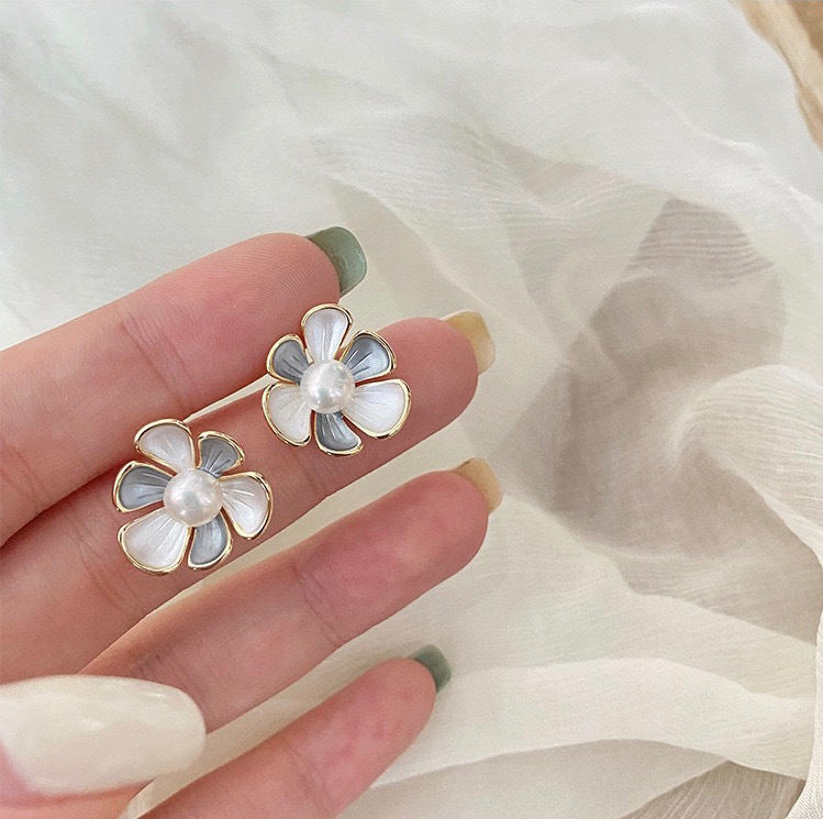 Koyace Blue Bellflower Pearl Stud Earrings