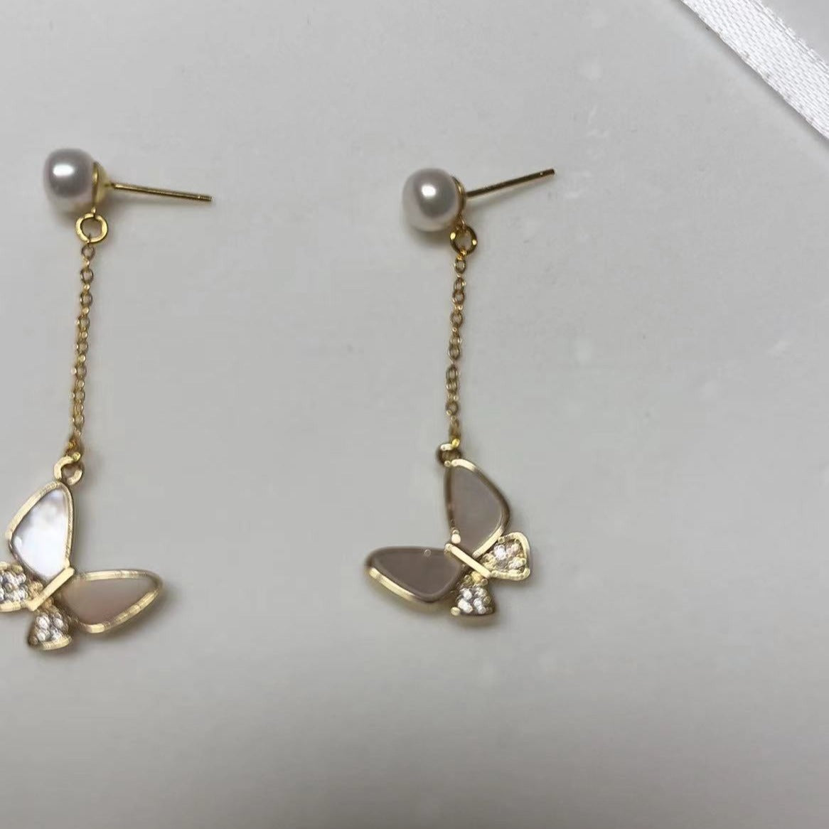 Koyace Butterfly 6A Freshwater Pearl S925 Long Earrings