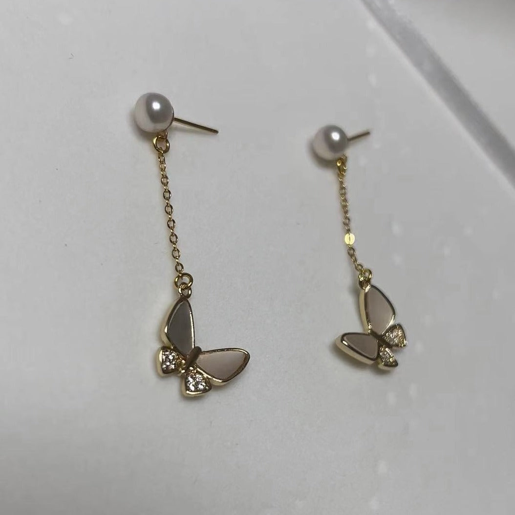 Koyace Butterfly 6A Freshwater Pearl S925 Long Earrings
