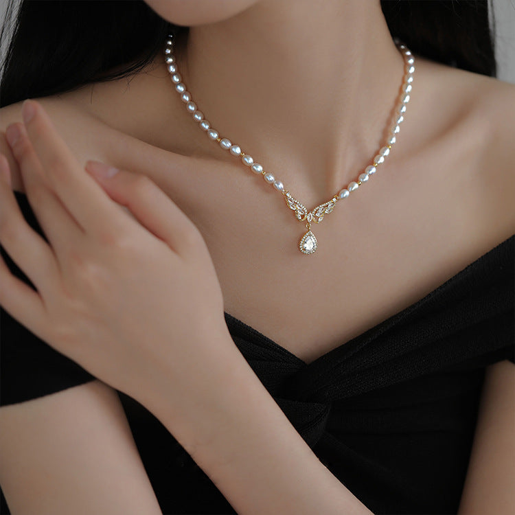 Koyace Butterfly Zircon Pendant Pearl Beaded Necklace