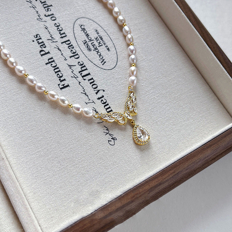 Koyace Butterfly Zircon Pendant Pearl Beaded Necklace