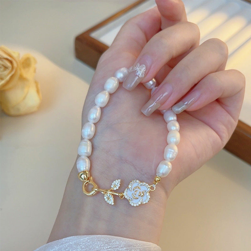 Koyace Camellia Beaded Oval Pearl Bracelet