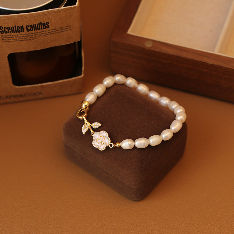 Koyace Camellia Beaded Oval Pearl Bracelet