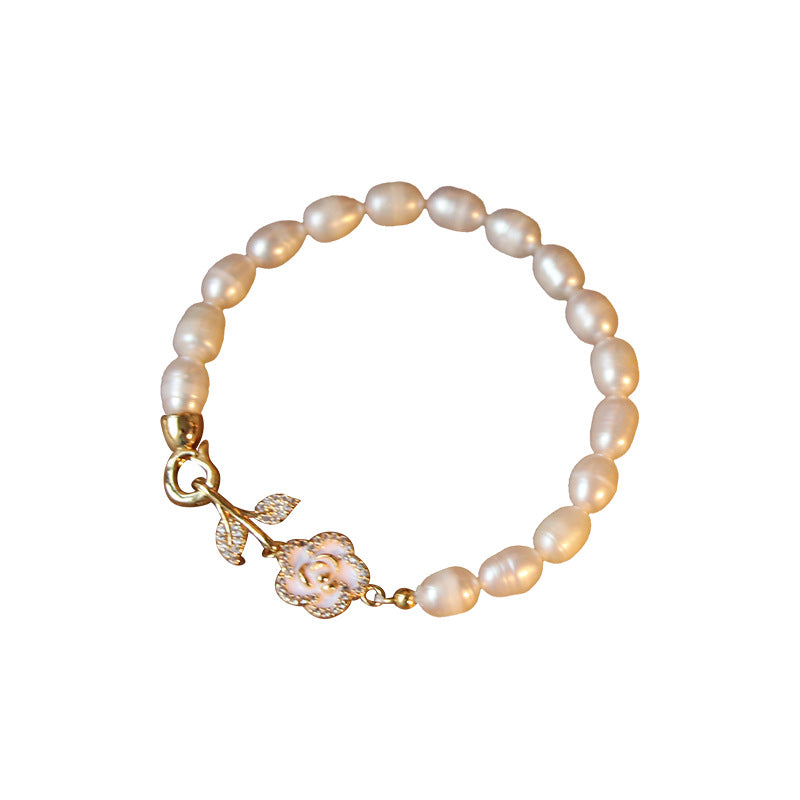 Koyace Camellia Beaded Oval Pearl Bracelet