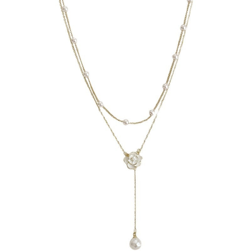 Koyace Camellia Layered Pearl Tassel Necklace
