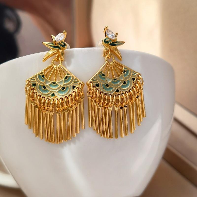 Koyace Court-style Drip Glaze Tassel Stud Earrings