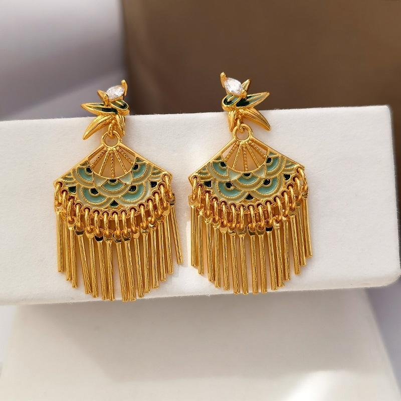 Koyace Court-style Drip Glaze Tassel Stud Earrings