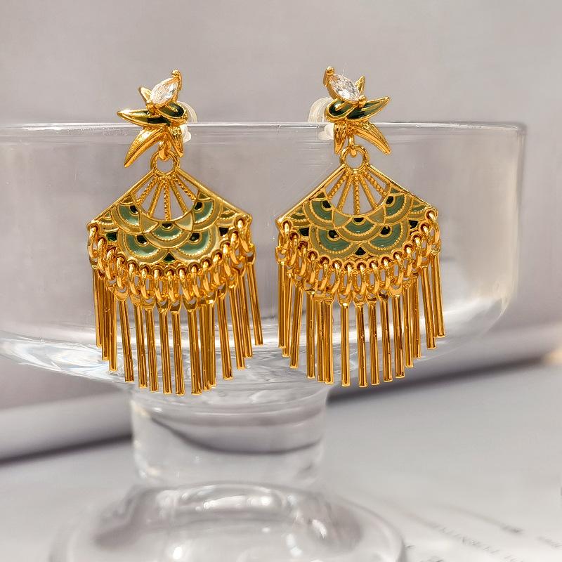 Koyace Court-style Drip Glaze Tassel Stud Earrings