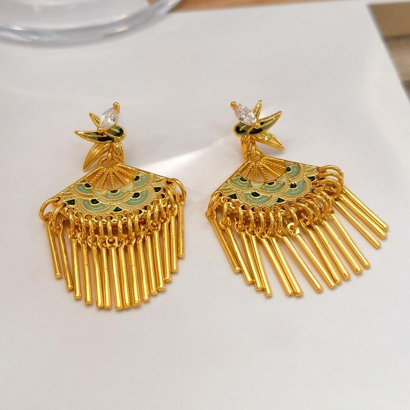 Koyace Court-style Drip Glaze Tassel Stud Earrings