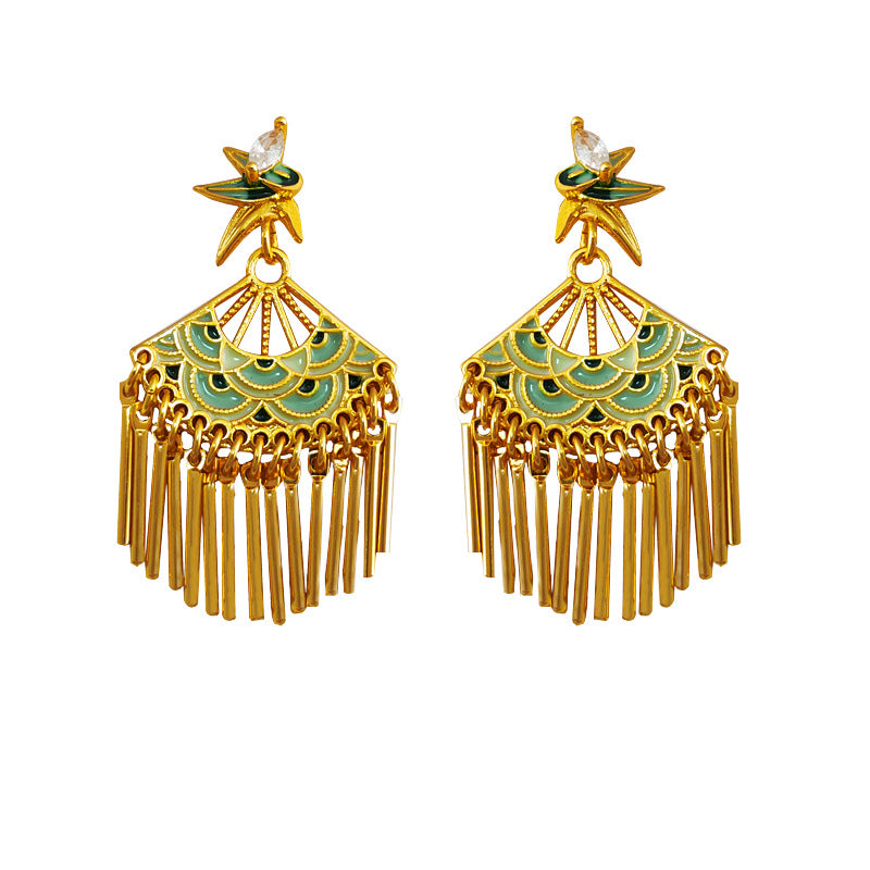 Koyace Court-style Drip Glaze Tassel Stud Earrings