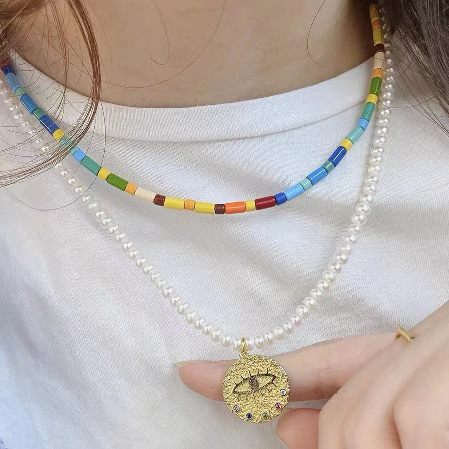 Koyace Devil's Eye Pendant Pearl Necklace