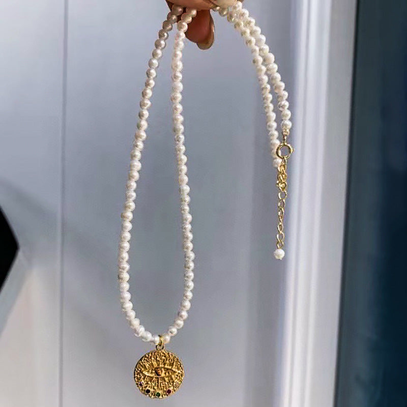 Koyace Devil's Eye Pendant Pearl Necklace