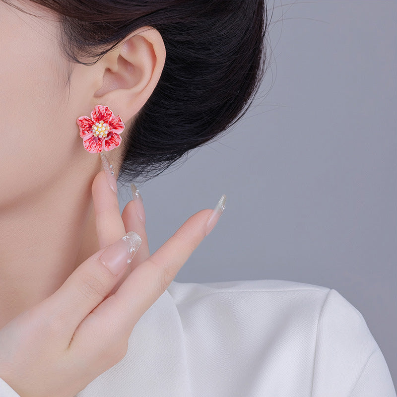Koyace Diamond Ankela Red Flower Stud Earrings