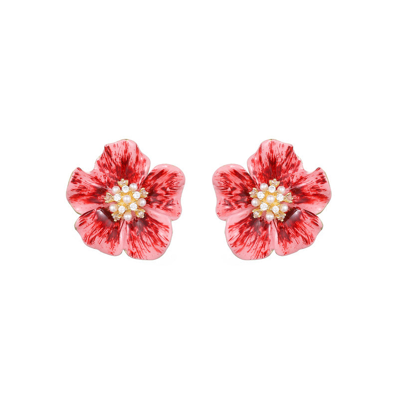 Koyace Diamond Ankela Red Flower Stud Earrings