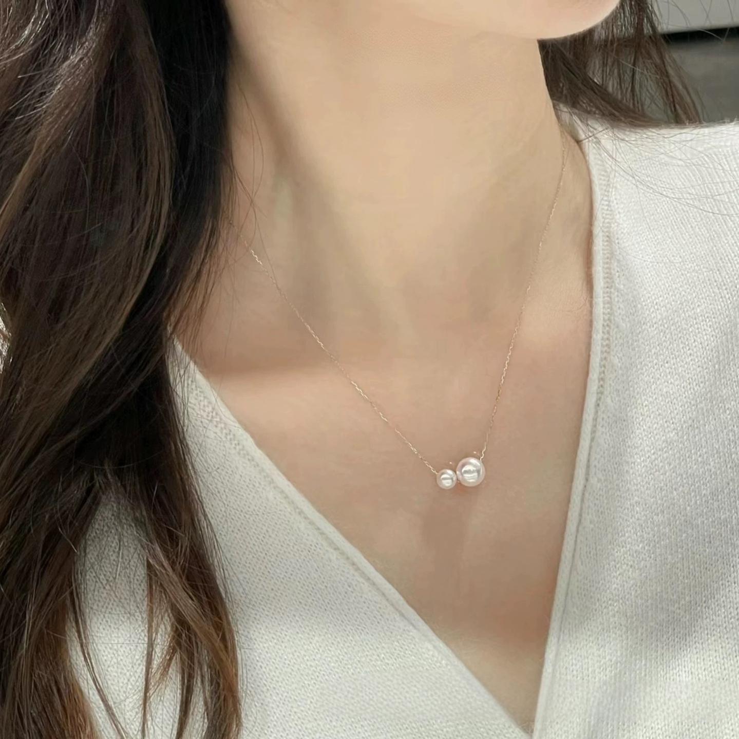 Koyace Double-bead Akoya Pearl Pendant Necklace