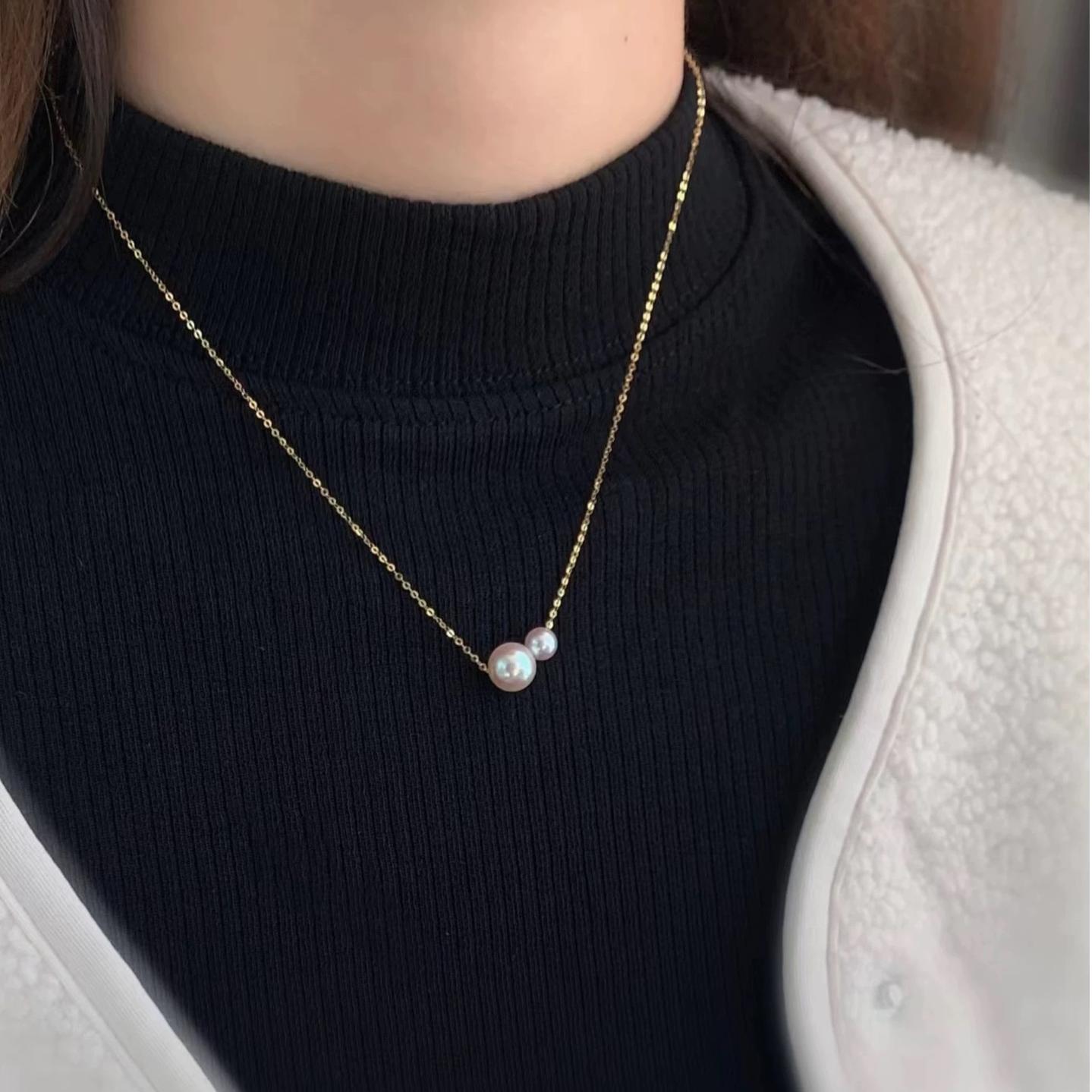 Koyace Double-bead Akoya Pearl Pendant Necklace
