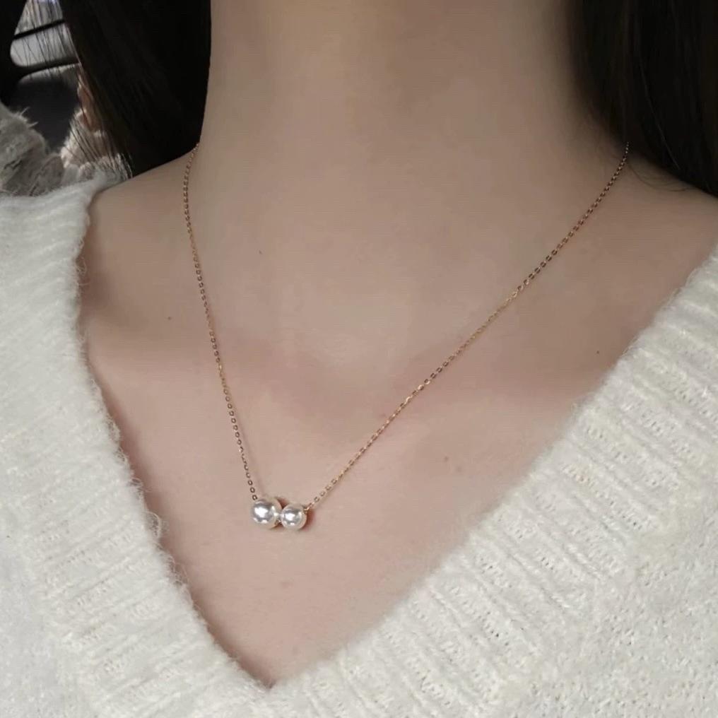 Koyace Double-bead Akoya Pearl Pendant Necklace