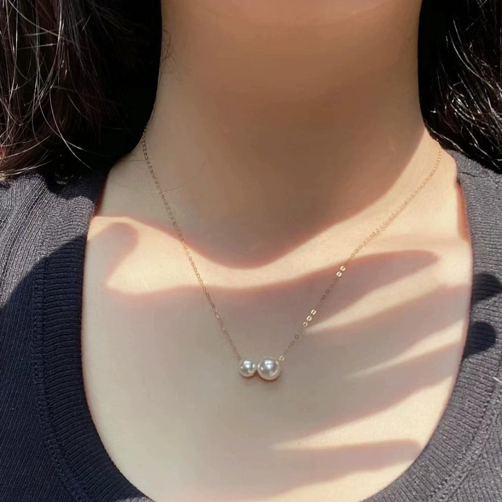 Koyace Double-bead Akoya Pearl Pendant Necklace