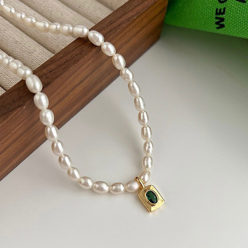 Koyace Emerald Zircon Pendant Pearl Necklace