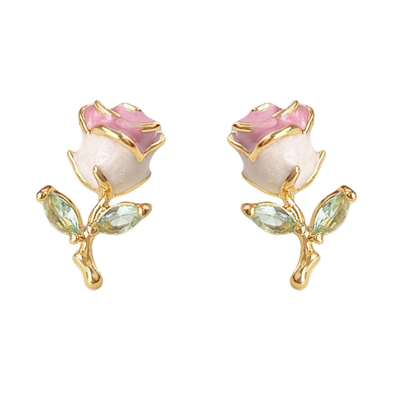 Koyace Enamel Drop Glaze Zircon Rose Earrings Stud