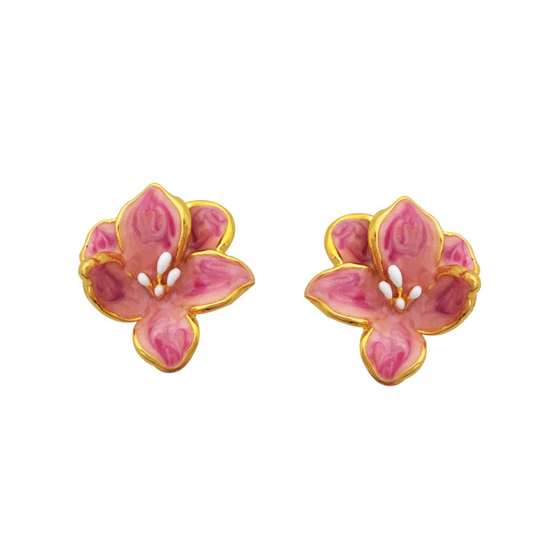 Koyace French Gentle Pink Glazed Flower Stud Earrings