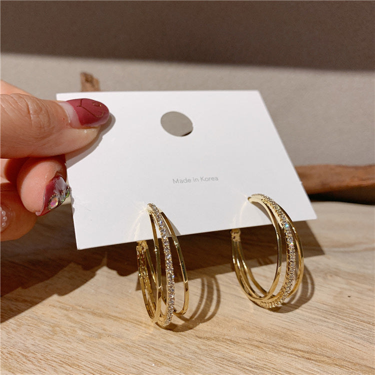 Koyace Fully Drilled Three-layer Metal Hoop Earring