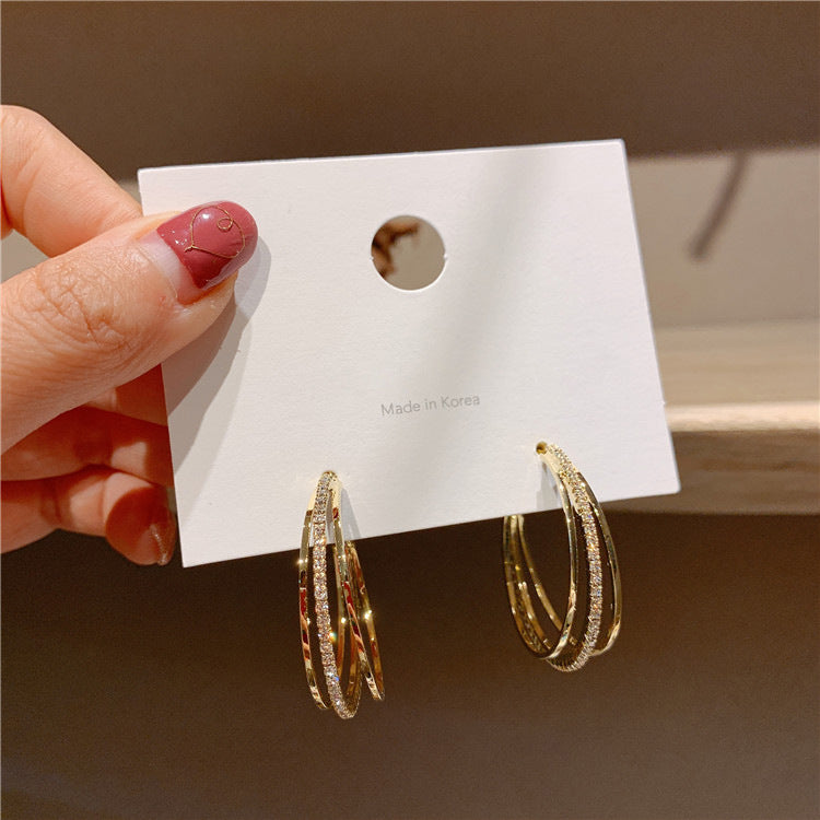 Koyace Fully Drilled Three-layer Metal Hoop Earring