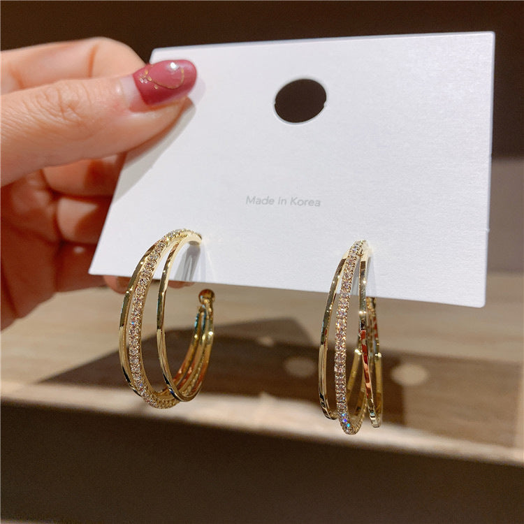 Koyace Fully Drilled Three-layer Metal Hoop Earring