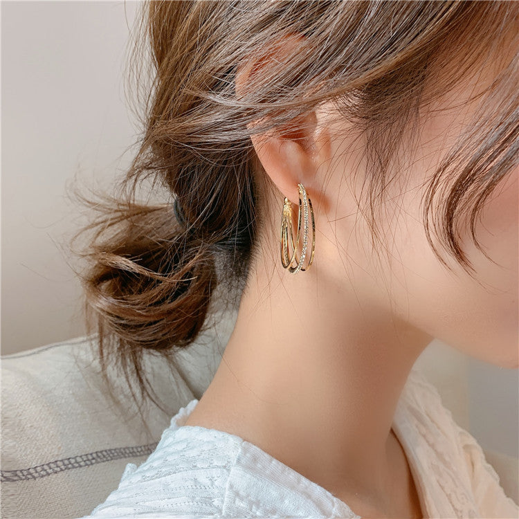Koyace Fully Drilled Three-layer Metal Hoop Earring
