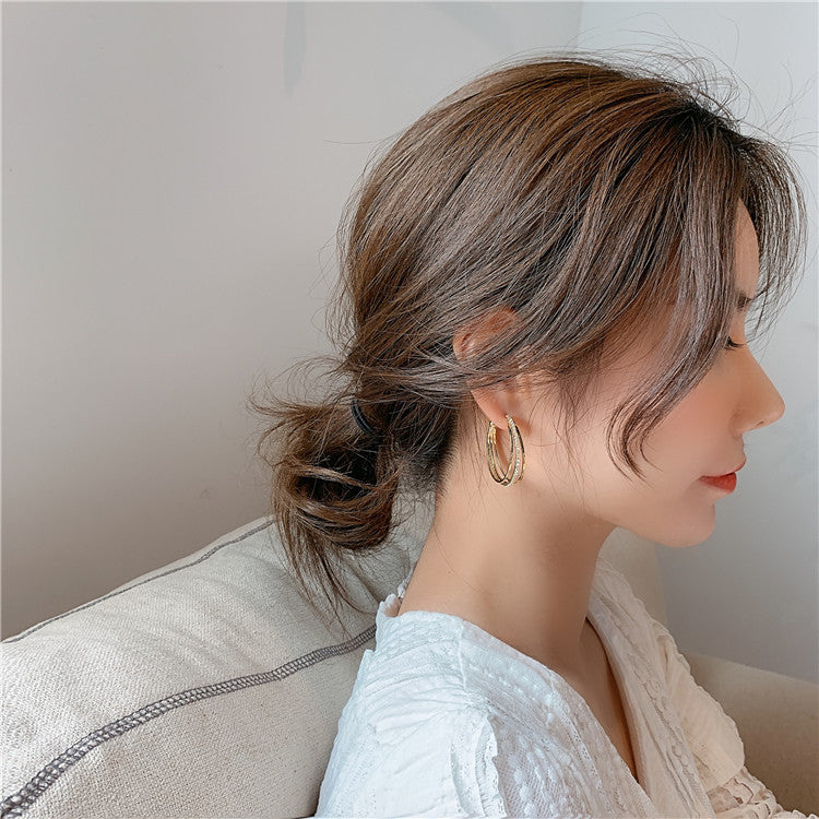 Koyace Fully Drilled Three-layer Metal Hoop Earring