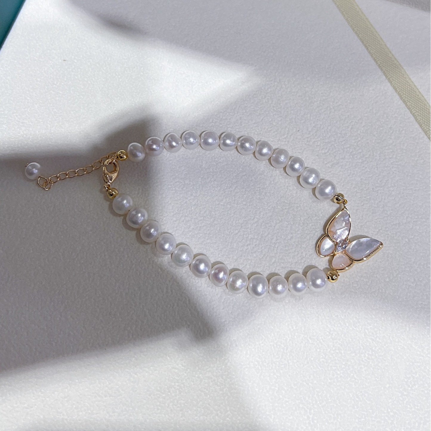 Koyace Gold Edge Butterfly Beaded Pearl Bracelet