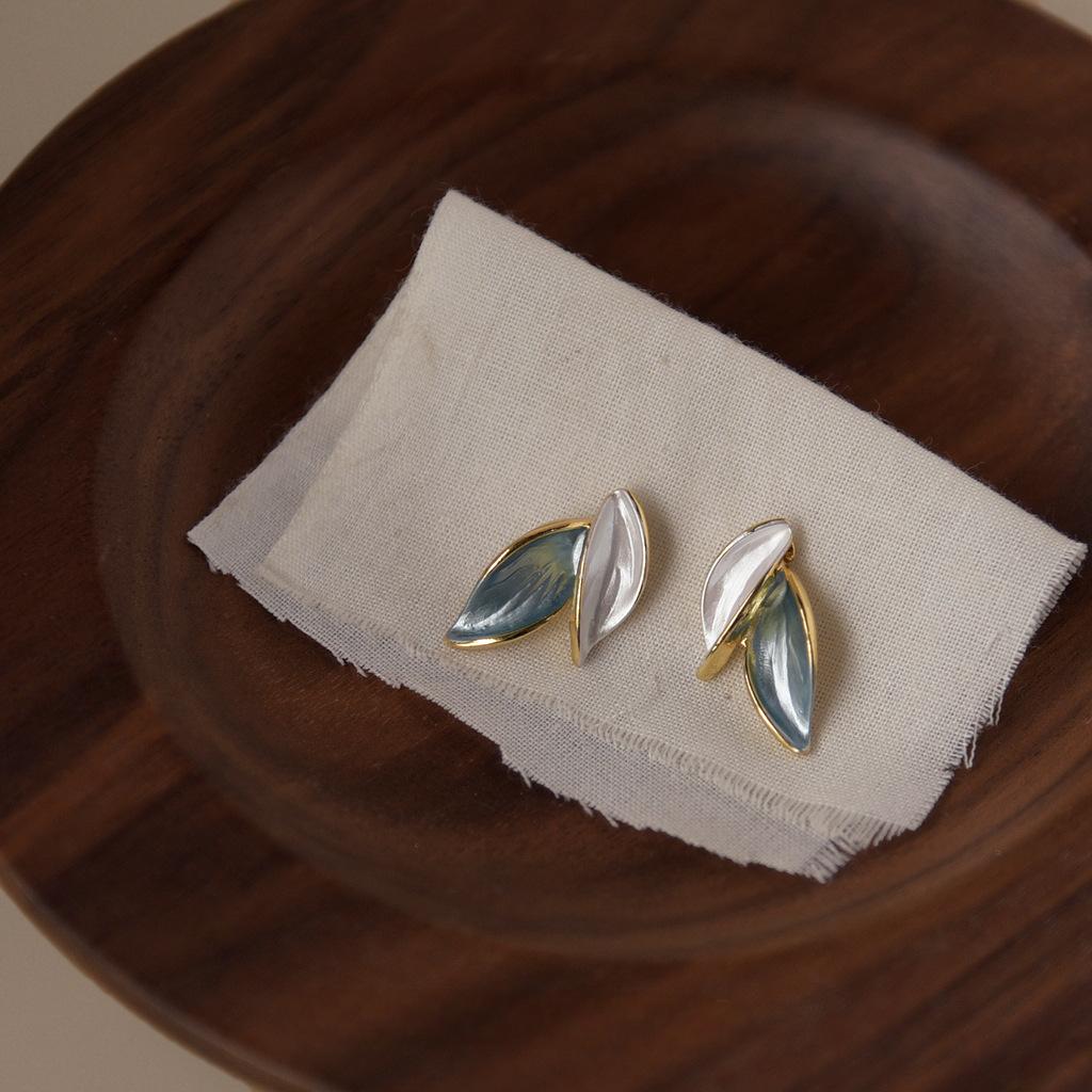 Koyace Green White Small Leaf Stud Earrings