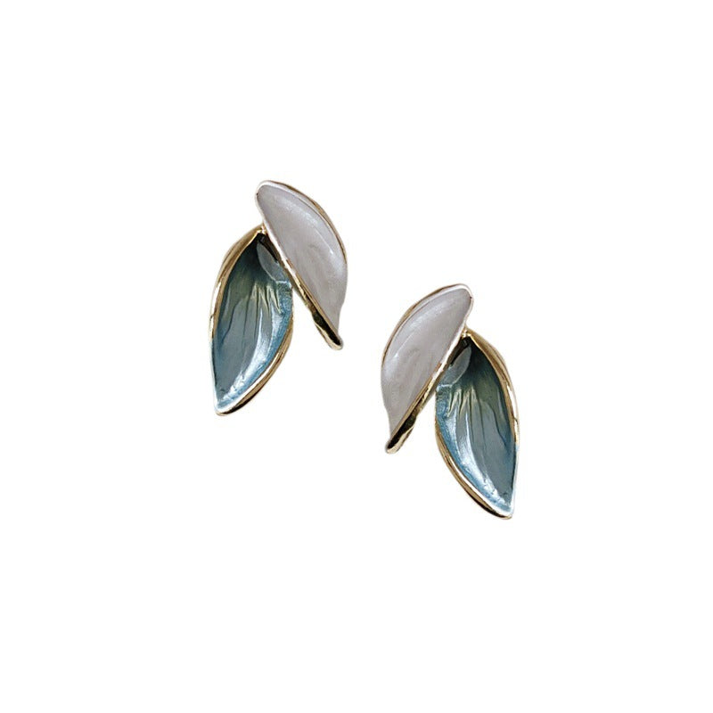 Koyace Green White Small Leaf Stud Earrings