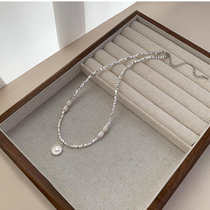 Koyace Heart-shaped Pendant Silver Pearl Necklace