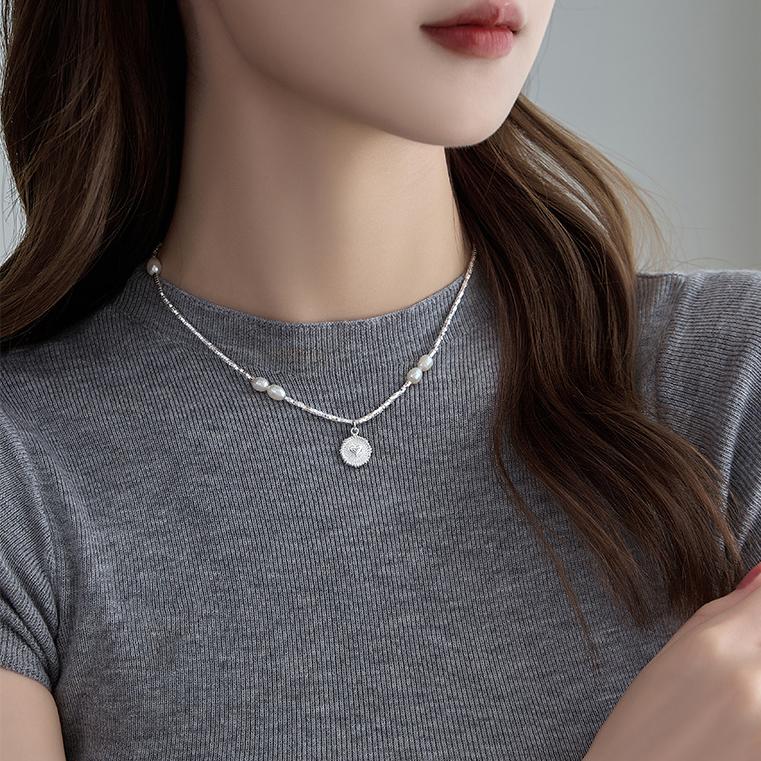 Koyace Heart-shaped Pendant Silver Pearl Necklace