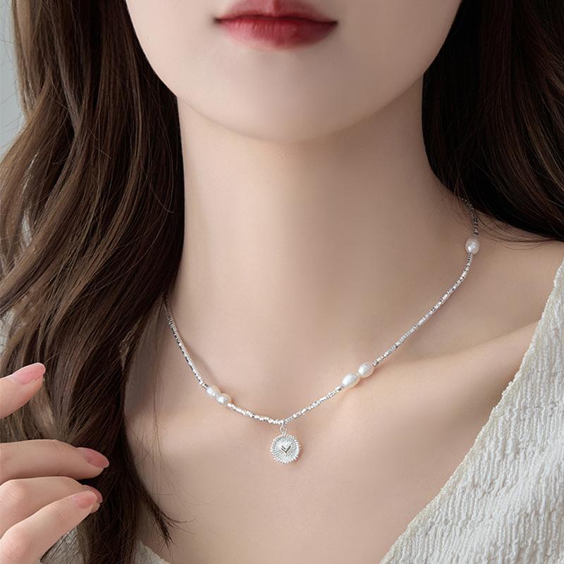 Koyace Heart-shaped Pendant Silver Pearl Necklace