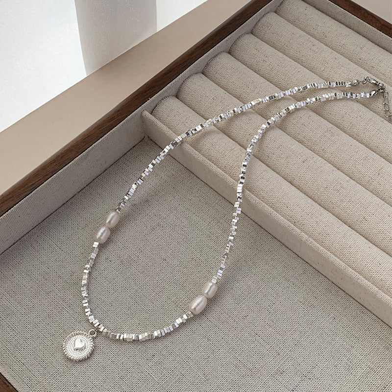 Koyace Heart-shaped Pendant Silver Pearl Necklace