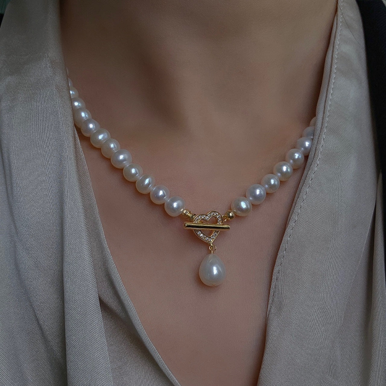 Koyace Heart-shaped Toggle Beaded Pearl Necklace