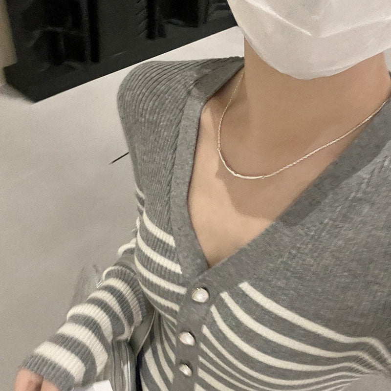 Koyace Irregular Arc Shape Stick Pure Silver Necklace