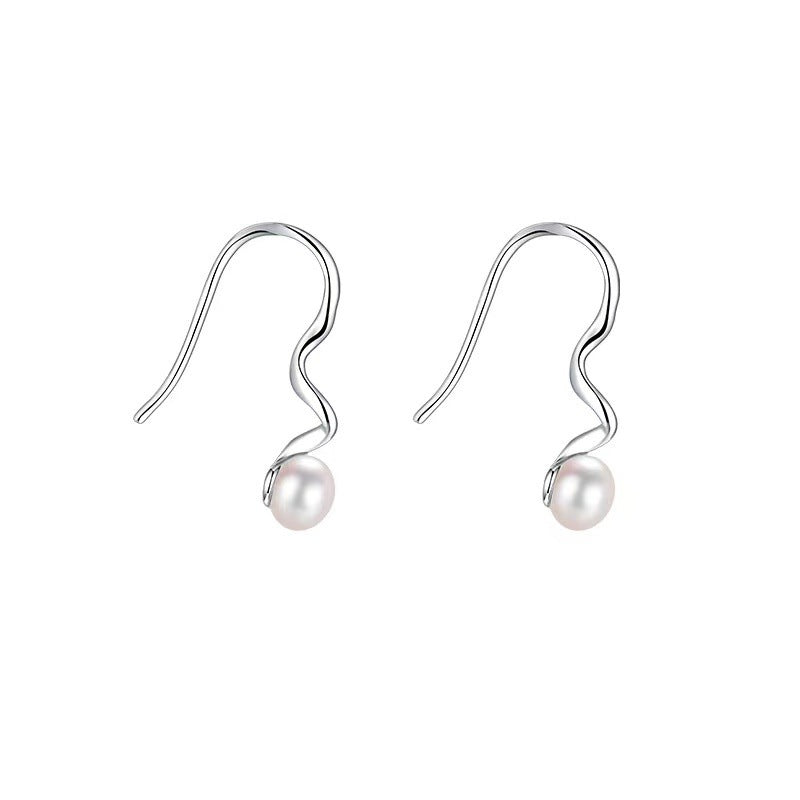 Koyace Irregular Spiral String Oval Pearl Earrings