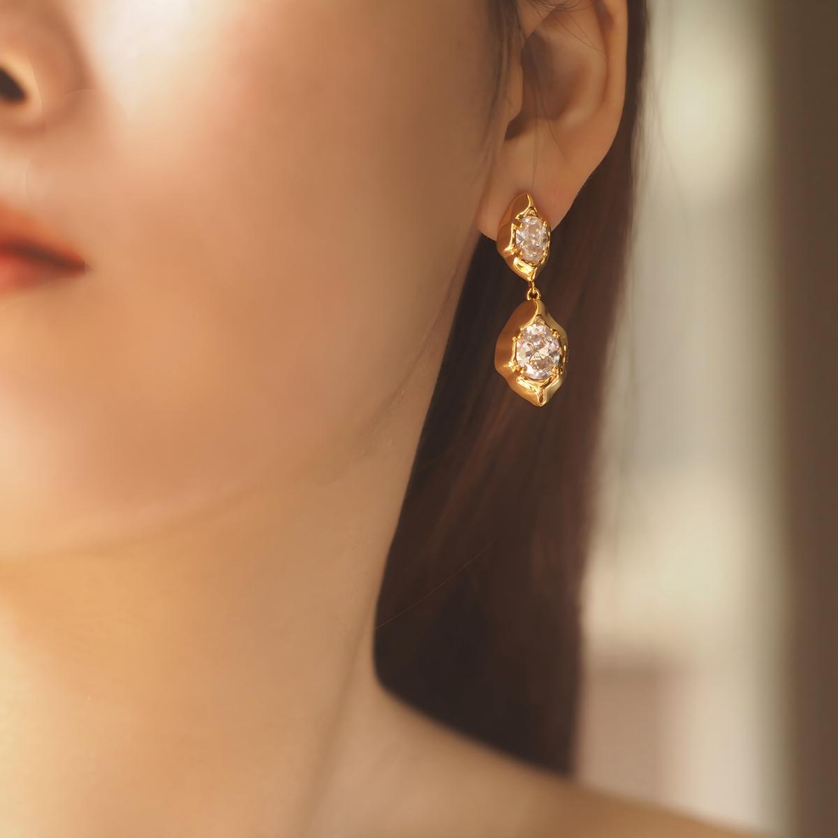 Koyace Irregularly Rhomb Framed Zircon Pendant Stud Earrings